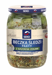 SEKO-550g Beczka śledzi z susz. ziołami